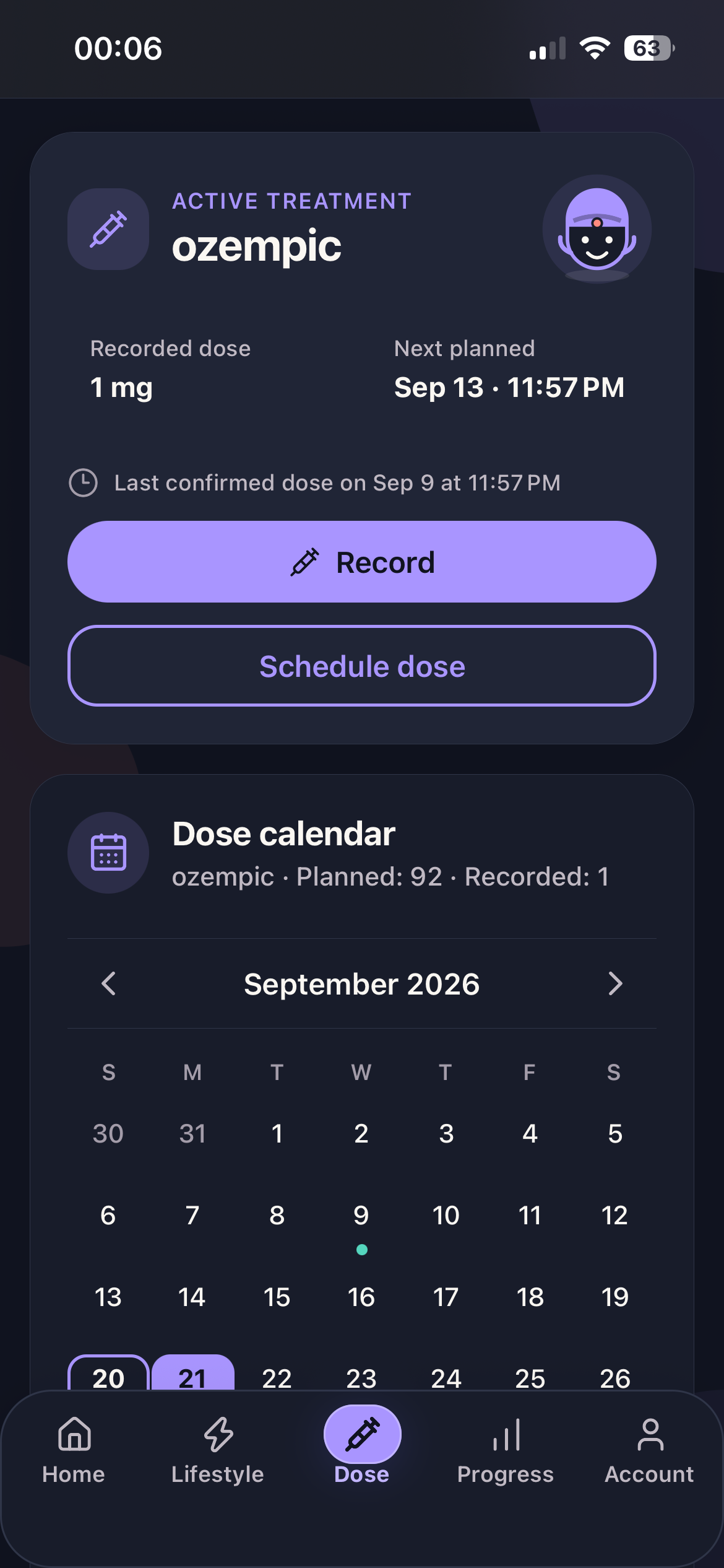 My Peptides dose calendar and treatment record